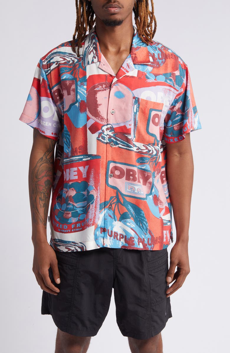Obey Fruit Cans Camp Shirt, Main, color, 
