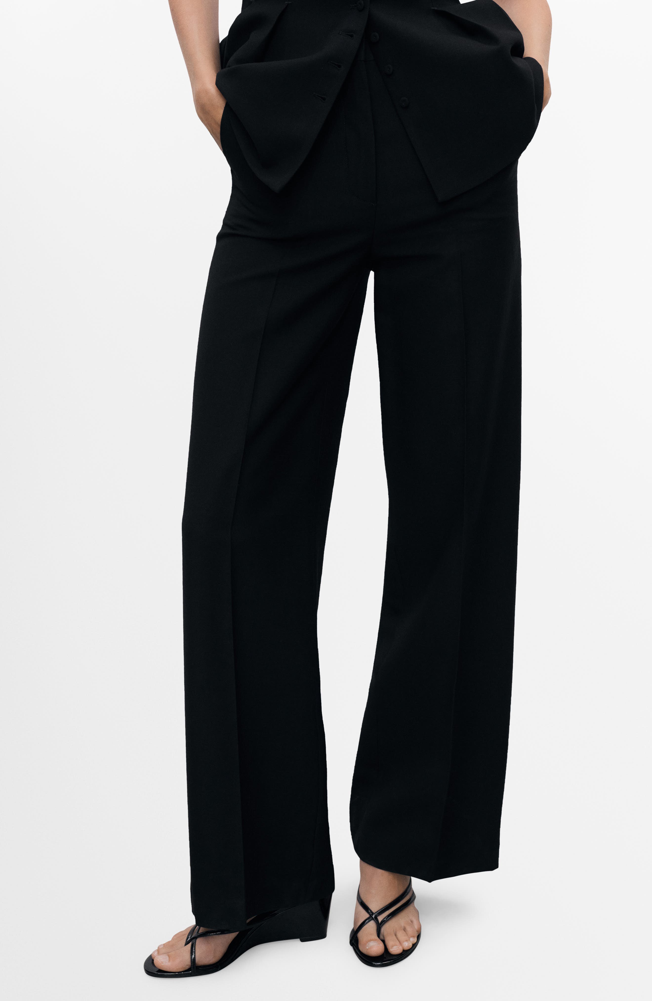 MANGO Pleated Straight Leg Pants