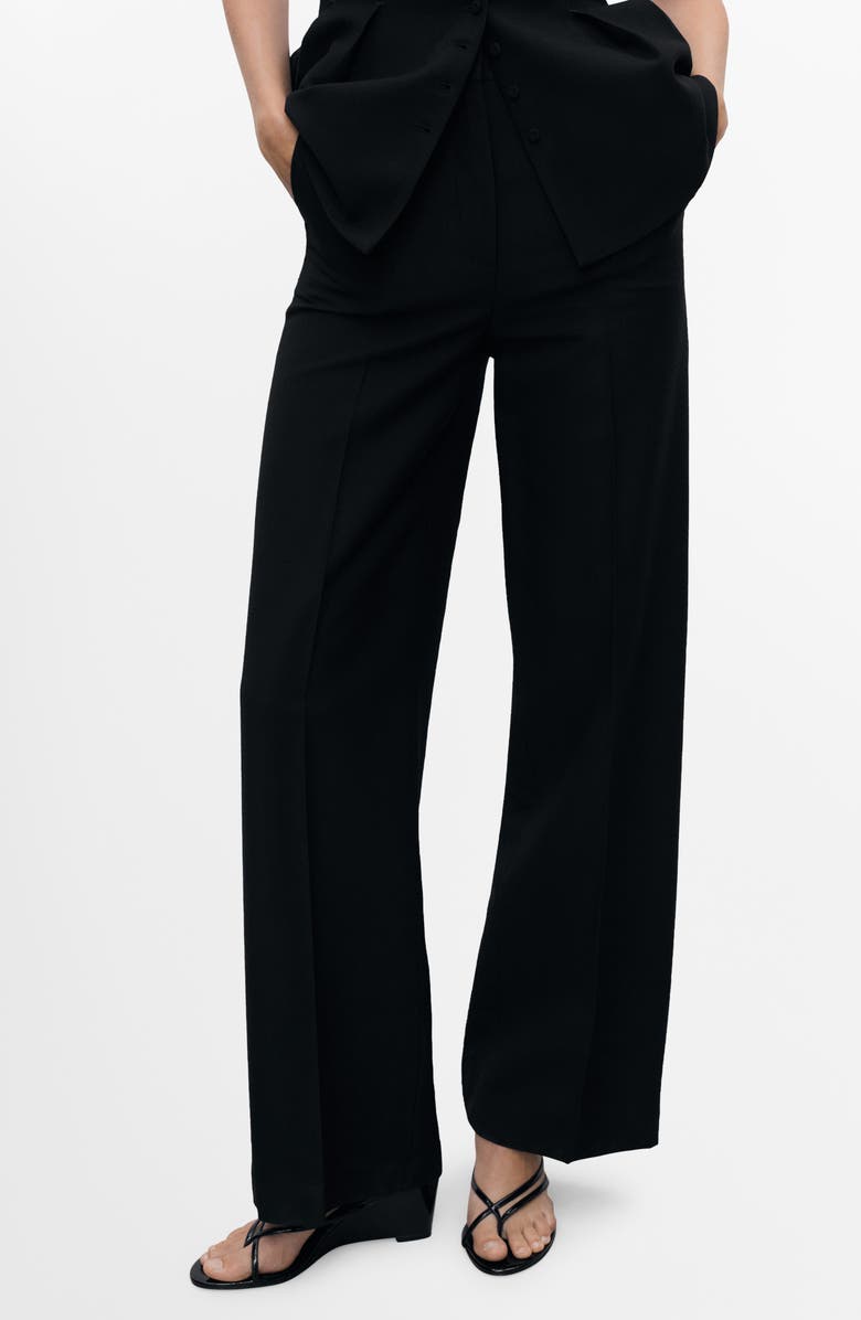 MANGO Pleated Straight Leg Pants, Main, color, Black