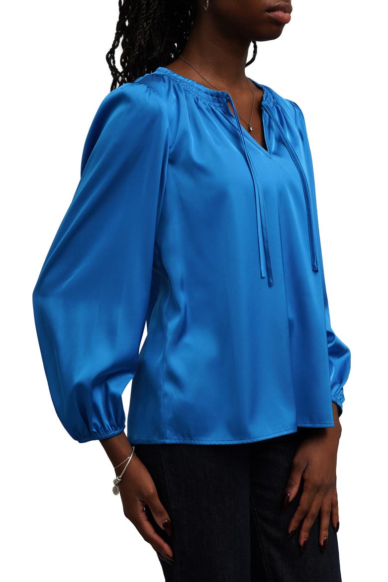 Tie Neck Balloon Sleeve Blouse, Alternate, color, COBALT