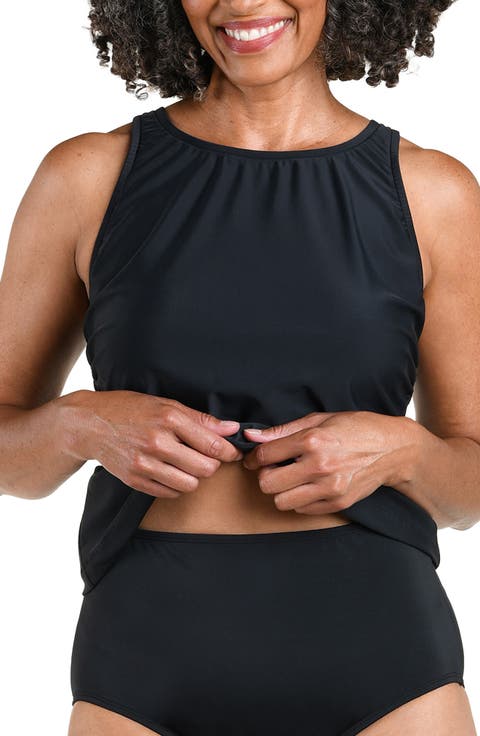 Solid High Neck Tankini Top