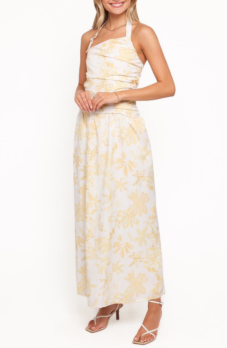 Petal & Pup Jemma Floral Print Halter Maxi Dress, Alternate, color, Yellow Floral