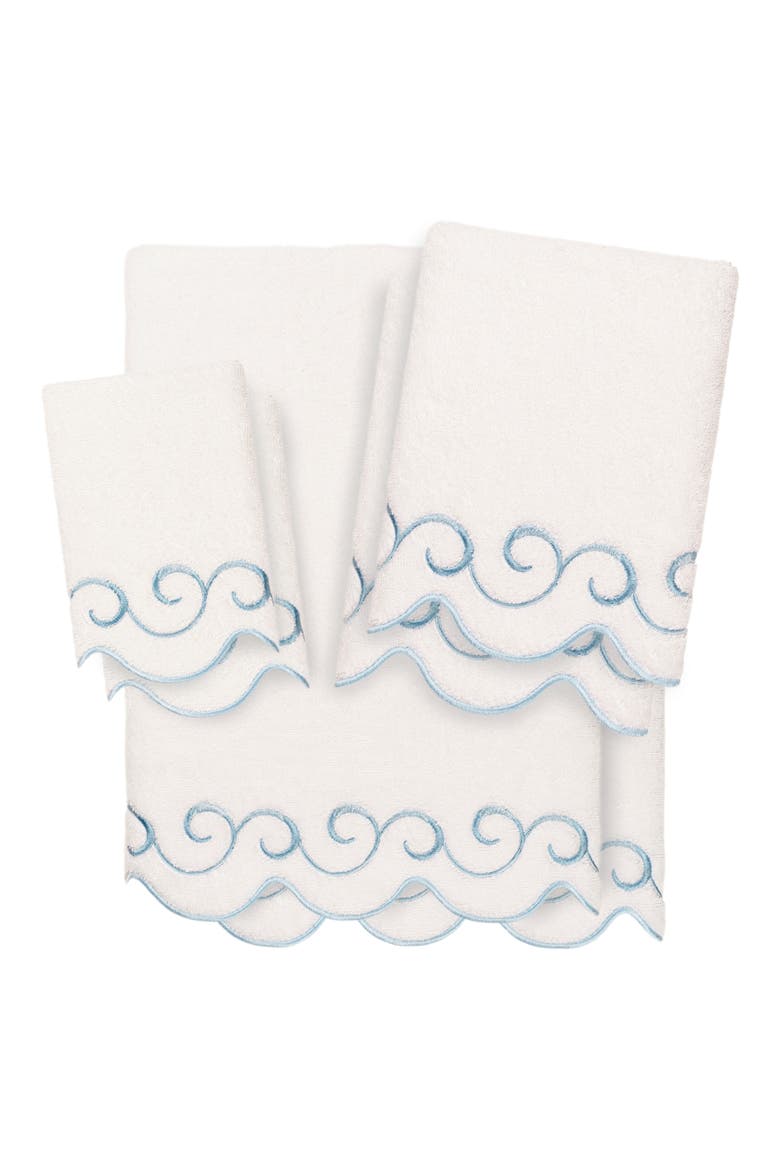 Simplicity Scallop 6-Piece Turkish Cotton Towel Set, Main, color, WHITE/ BLUE