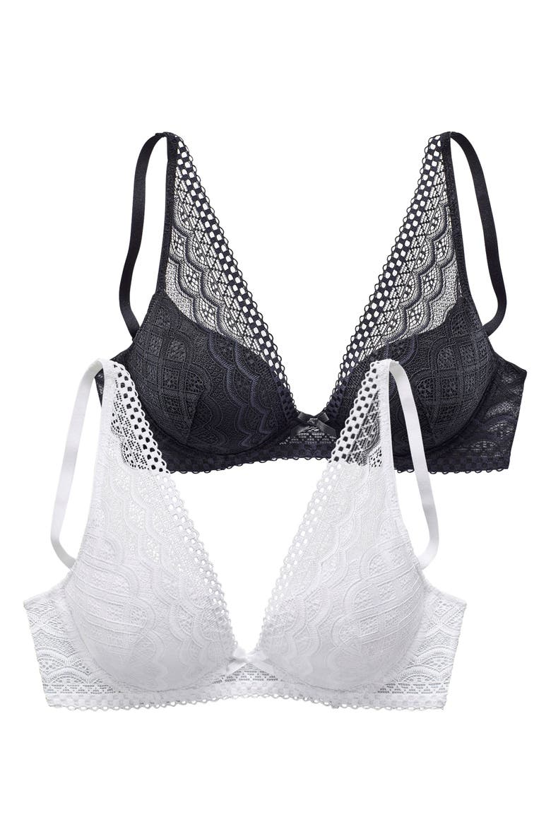 2 Pk Lace Push Up Bras, Alternate, color, Black & White