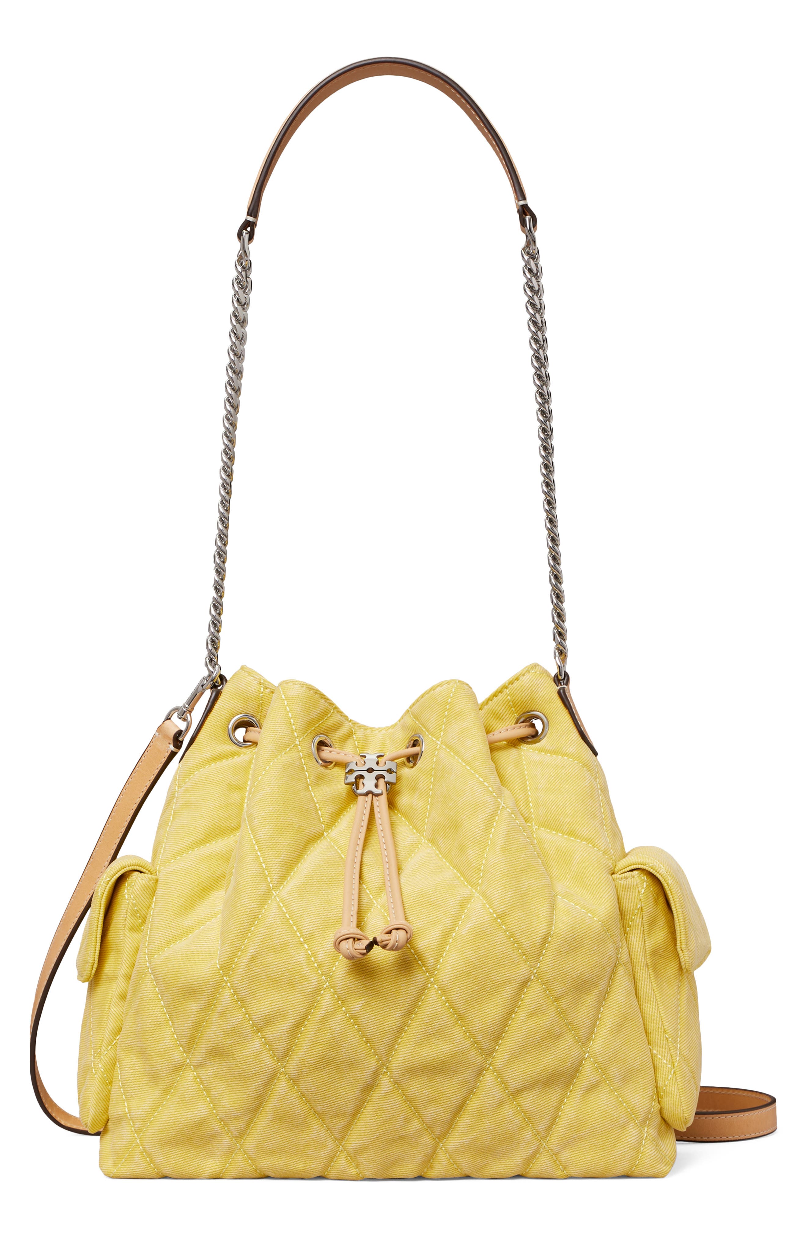 Charlie Quilted Denim Drawstring Shoulder Bag, Main, color, YELLOW