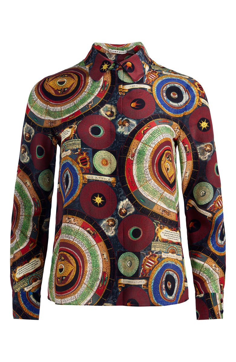 Alice + Olivia Willa Silk Button-Up Shirt, Alternate, color, Hands Of Time