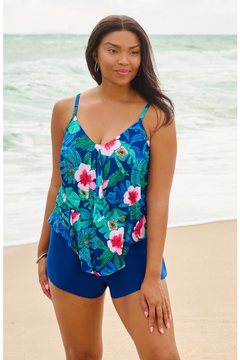 Ronnie 2 Tier Ruffle Tankini Swimsuit Top, Alternate, color, Jungle Oasis