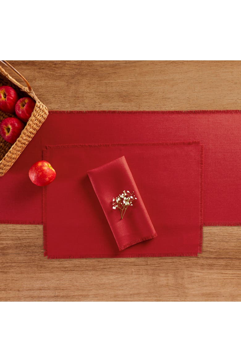 Linen Dinner Napkins Set of 4, 20 x 20" - Fringe, Alternate, color, Cherry