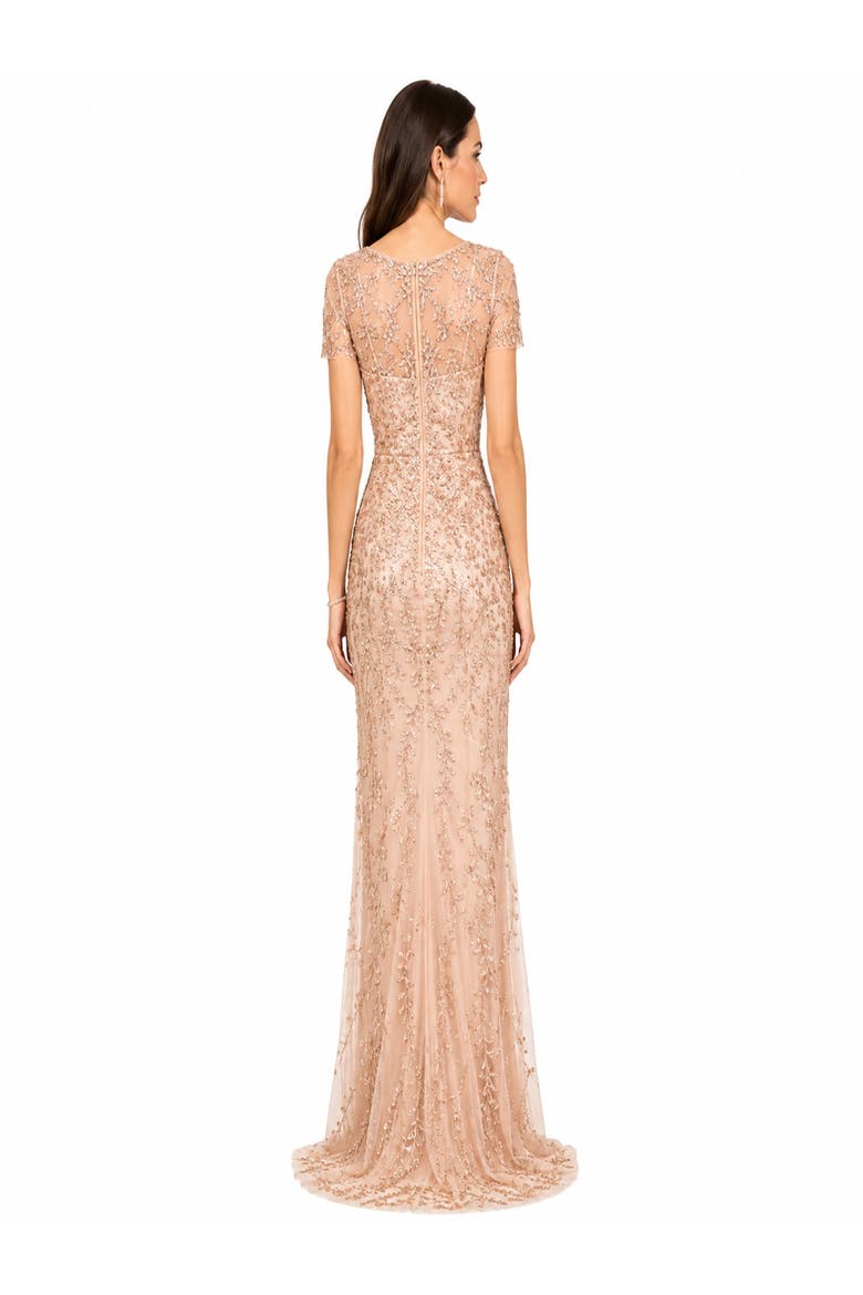 Beaded Long Sleeve V-Neck Gown, Alternate, color, Blush