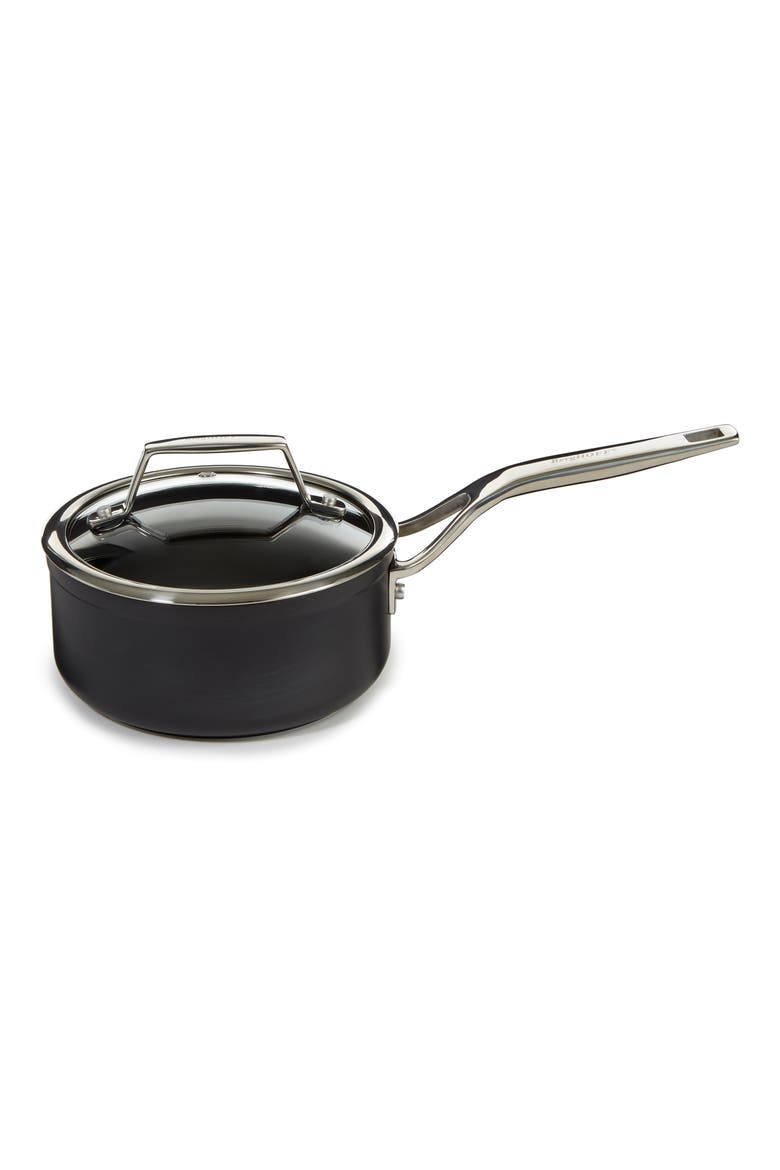 Essentials Hard Anodized 1.3-Quart Nonstick Covered Saucepan, Alternate, color, BLACK