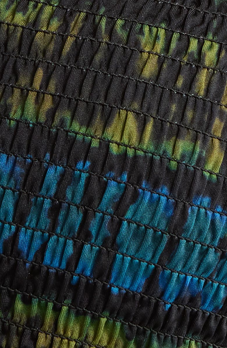 Ulla Johnson Marseille Tie Dye Smocked Bikini Top, Alternate, color, Lagoon