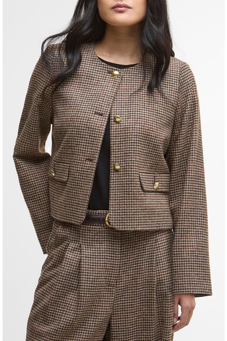 Corina Houndstooth Wool Jacket, Main, color, BROWN/ORANGE CHECK