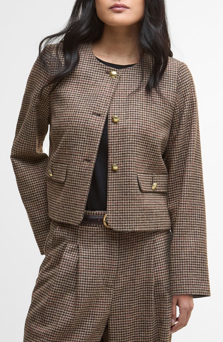 Barbour Corina Houndstooth Wool Jacket, Main, color, Brown/ Orange Check