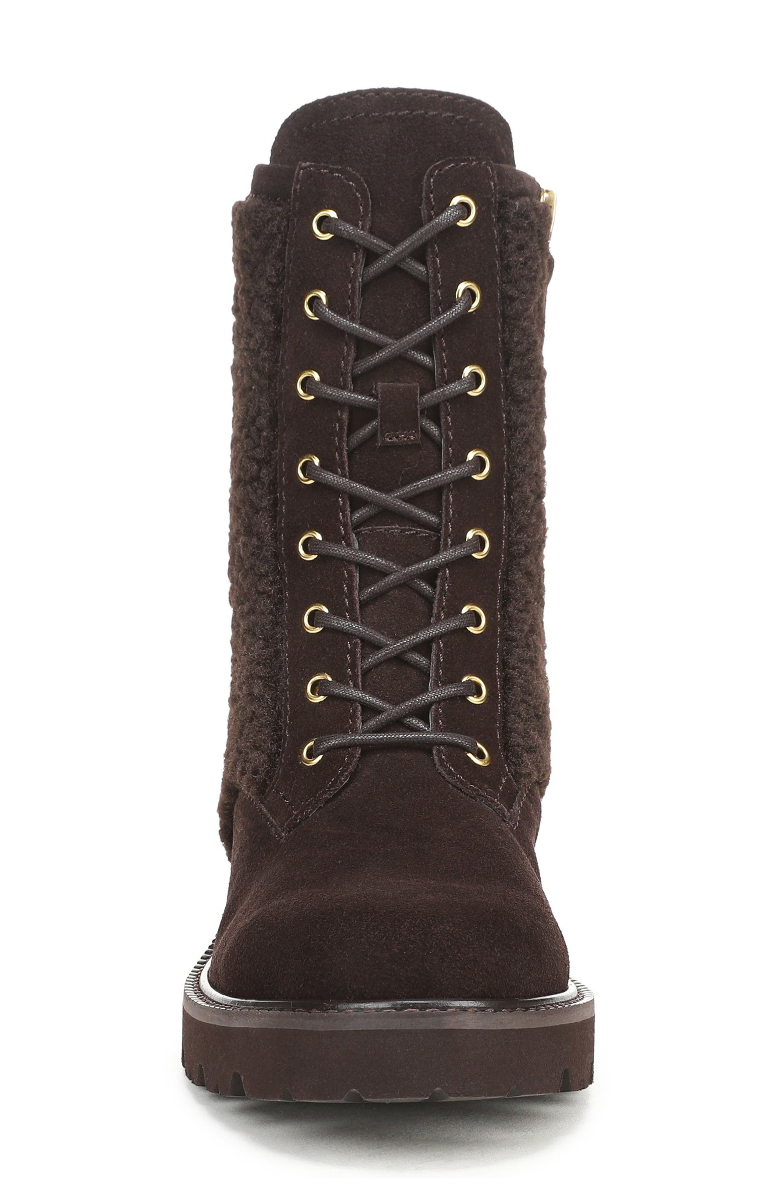 Safira Boot with Faux Shearling Trim, Alternate, color, DARK BROWN SUEDE LEA