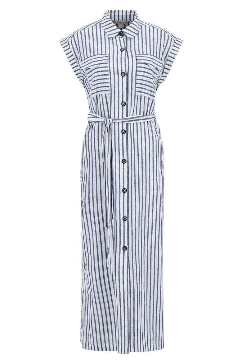Abby Stripe Belted Cotton & Linen Shirtdress, Alternate, color, NAVY WHITE STRIPE