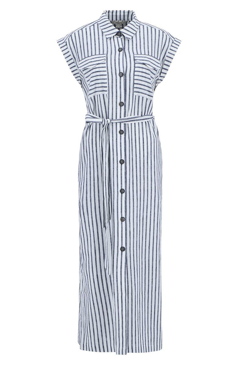 Barbour Abby Stripe Belted Cotton & Linen Shirtdress, Alternate, color, Navy White Stripe