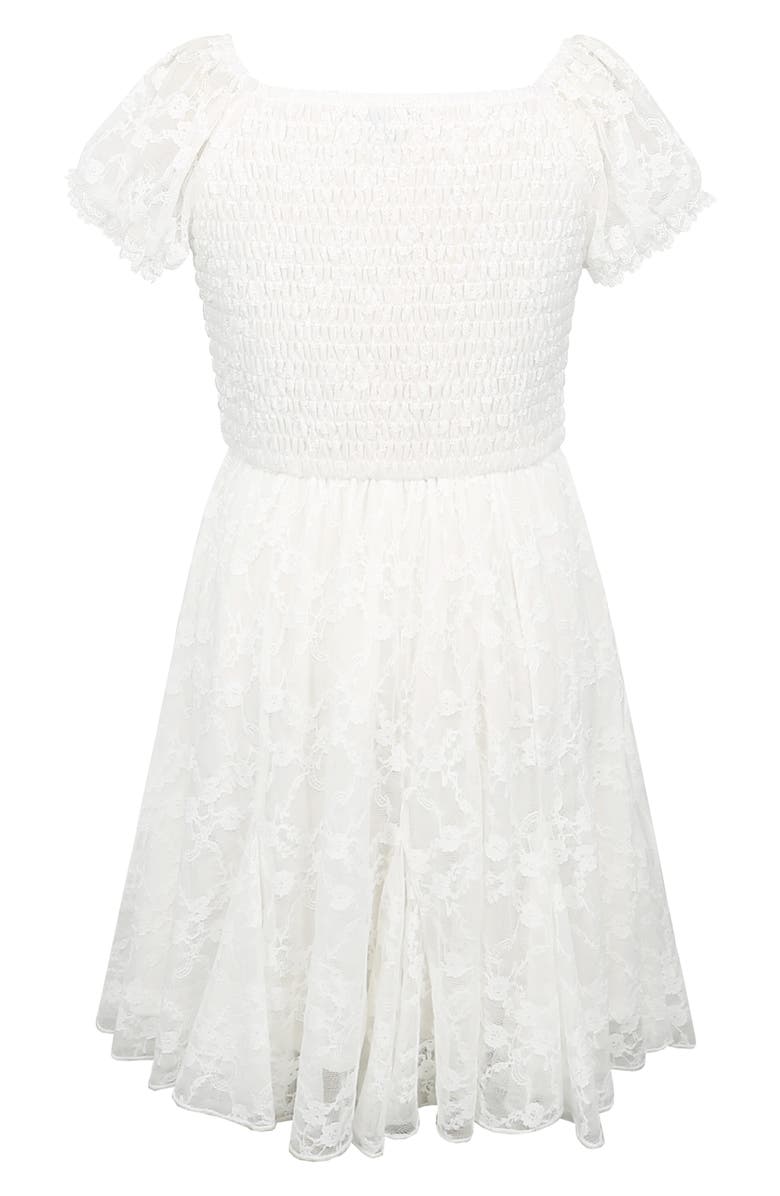 Zunie Kids' Puff Sleeve Stretch Lace Party Dress, Alternate, color, White