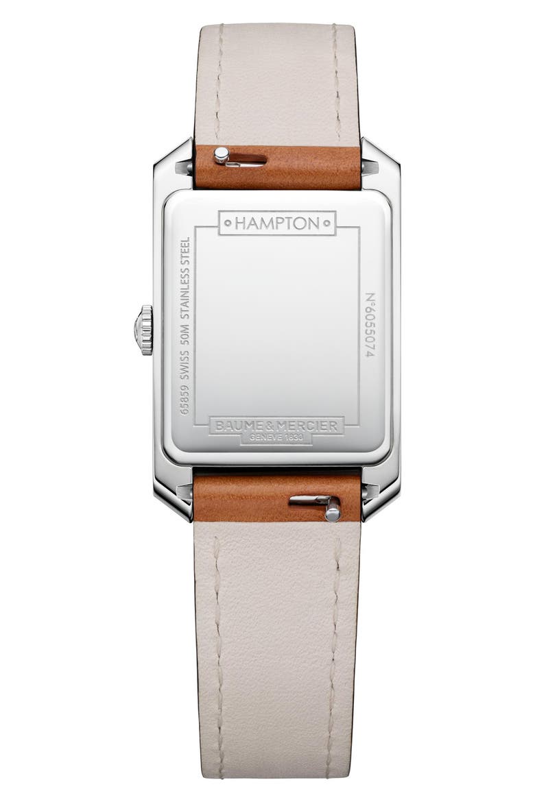 Hampton 10472 Automatic Leather Strap Watch, 35mm, Alternate, color, SILVER