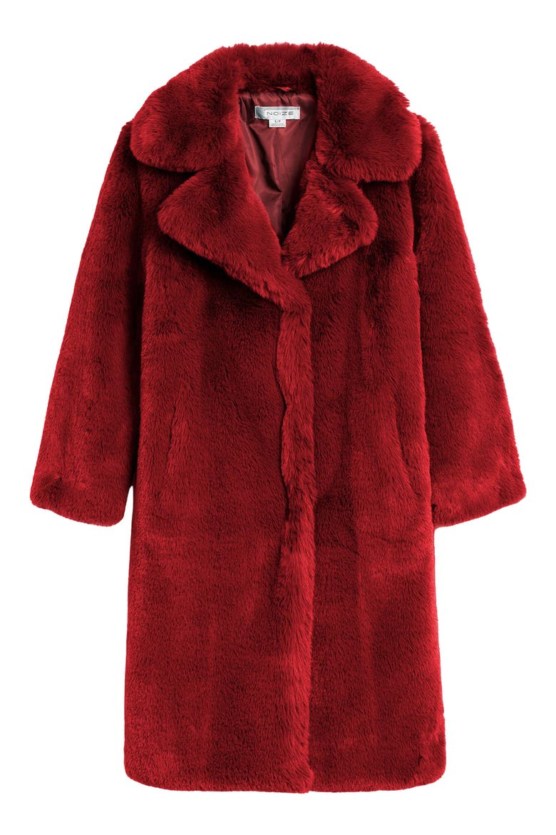 Savannah Faux Fur Longline Coat, Main, color, RED