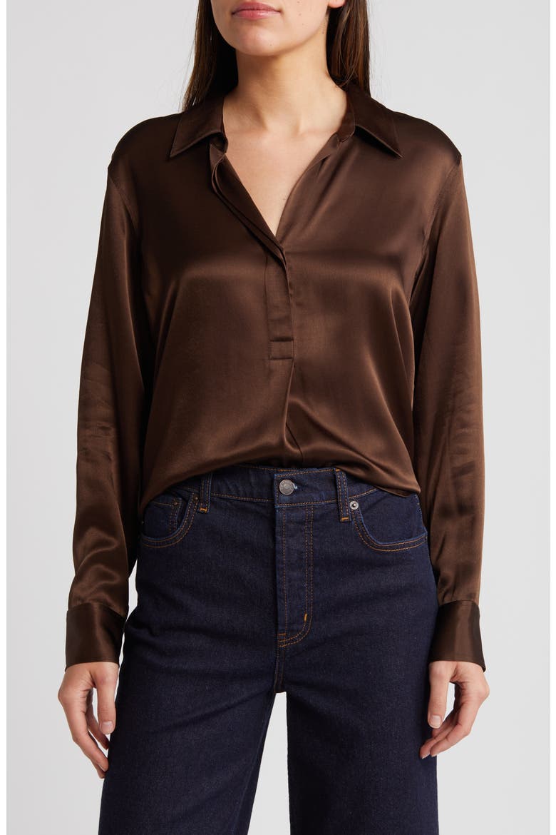 Nissa Satin Button-Up Shirt, Main, color, MOSS