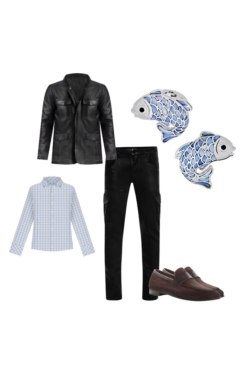 Jan Leslie Koi Fish Mother of Pearl Sterling Cufflinks, Alternate, color, Blue