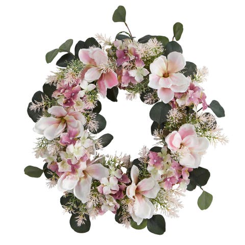 20-in Hydrangea and Magnolia Artificial Wreath