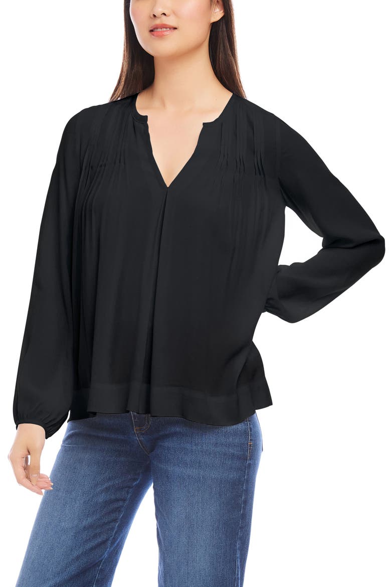 Pintuck Pleated Crepe Top, Main, color, BLACK