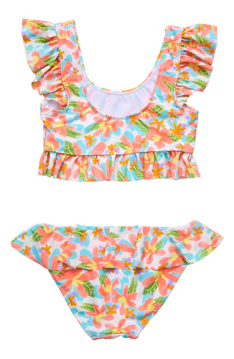 Snapper Rock Kids' Floral Ruffle Two-Piece Swimsuit, Alternate, color, Ivory Multi