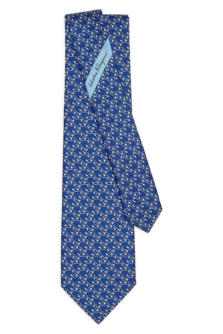 Salvatore Ferragamo Golf Print Silk Tie, Alternate, color, BLU