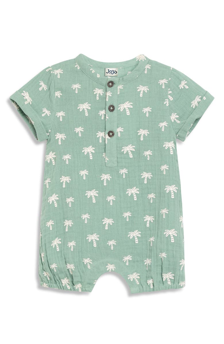 JOJO MAMAN BEBE Cotton Gauze Romper & Hat Set, Alternate, color, Khaki