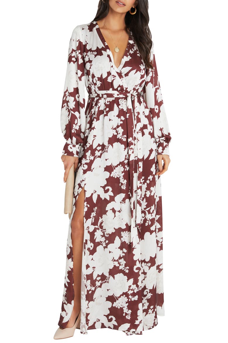 Collection Floral Print Long Sleeve Maxi Dress, Main, color, TAUPE/ BROWN