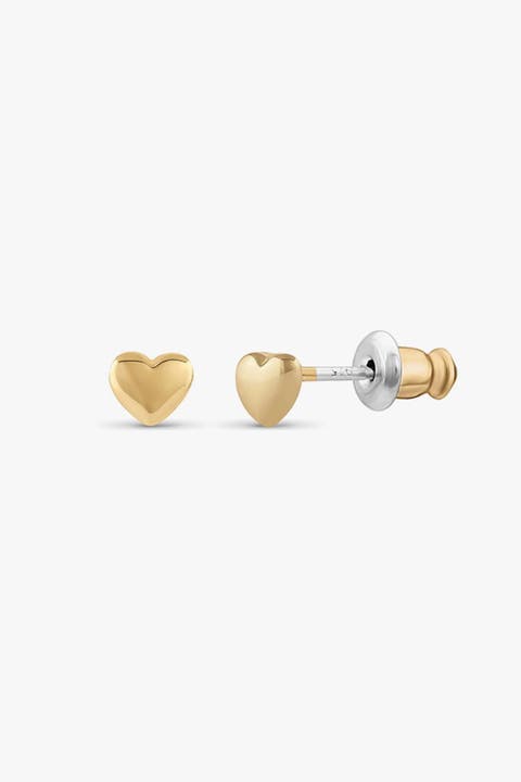 14k Gold Plated Mini Puffed Heart Stud Earrings Holiday Gift Idea