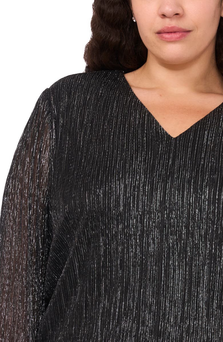 Halogen<sup>®</sup> Metallic Plissé V-Neck Top, Alternate, color, Black/ Silver