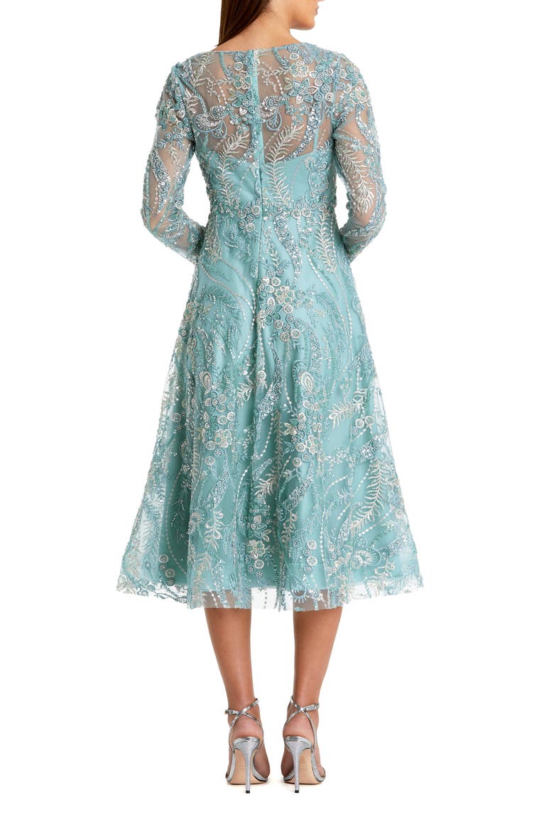 Women's Floral Embroidered V Neck Long Sleeve Midi Dress, Alternate, color, Seafoam