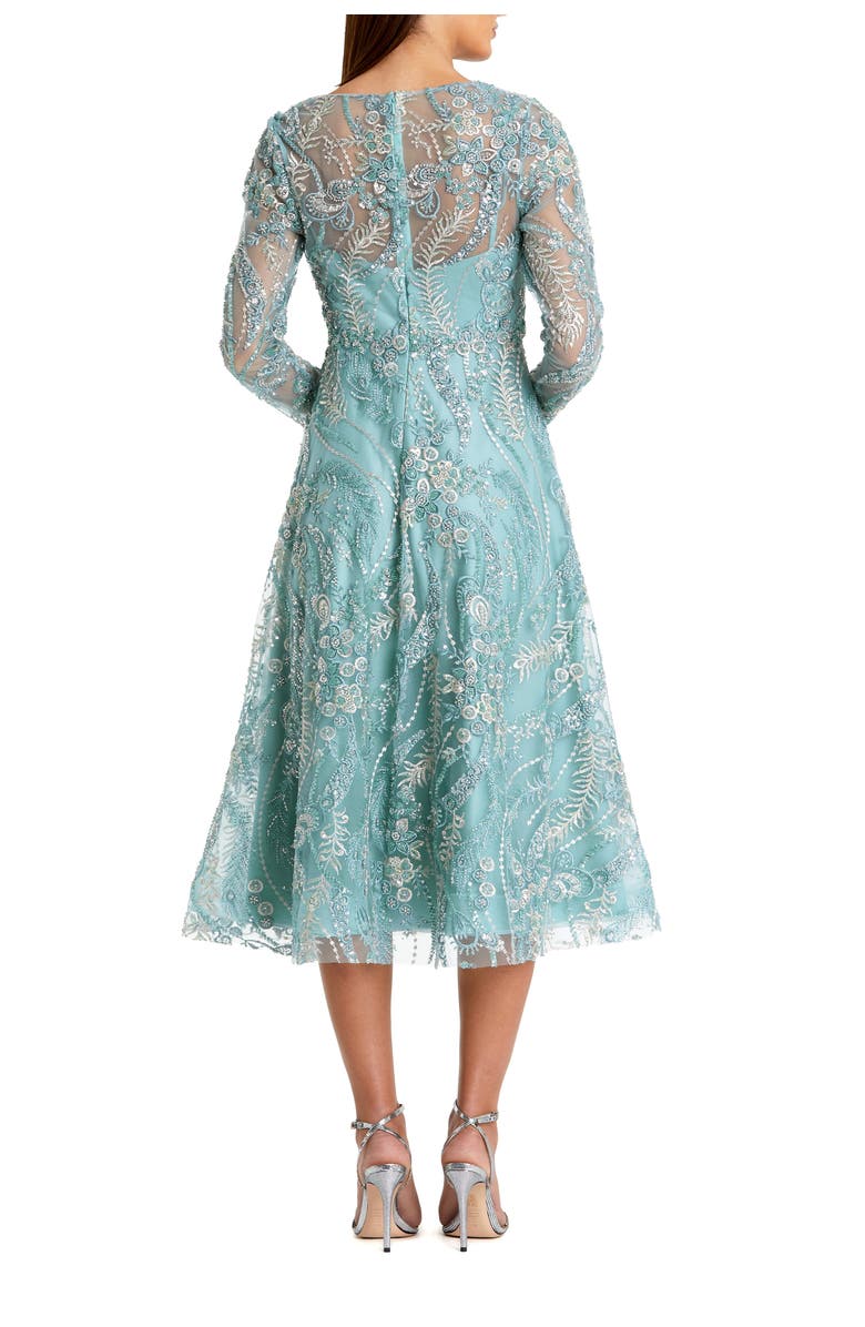 Mac Duggal Women's Floral Embroidered V Neck Long Sleeve Midi Dress, Alternate, color, Seafoam