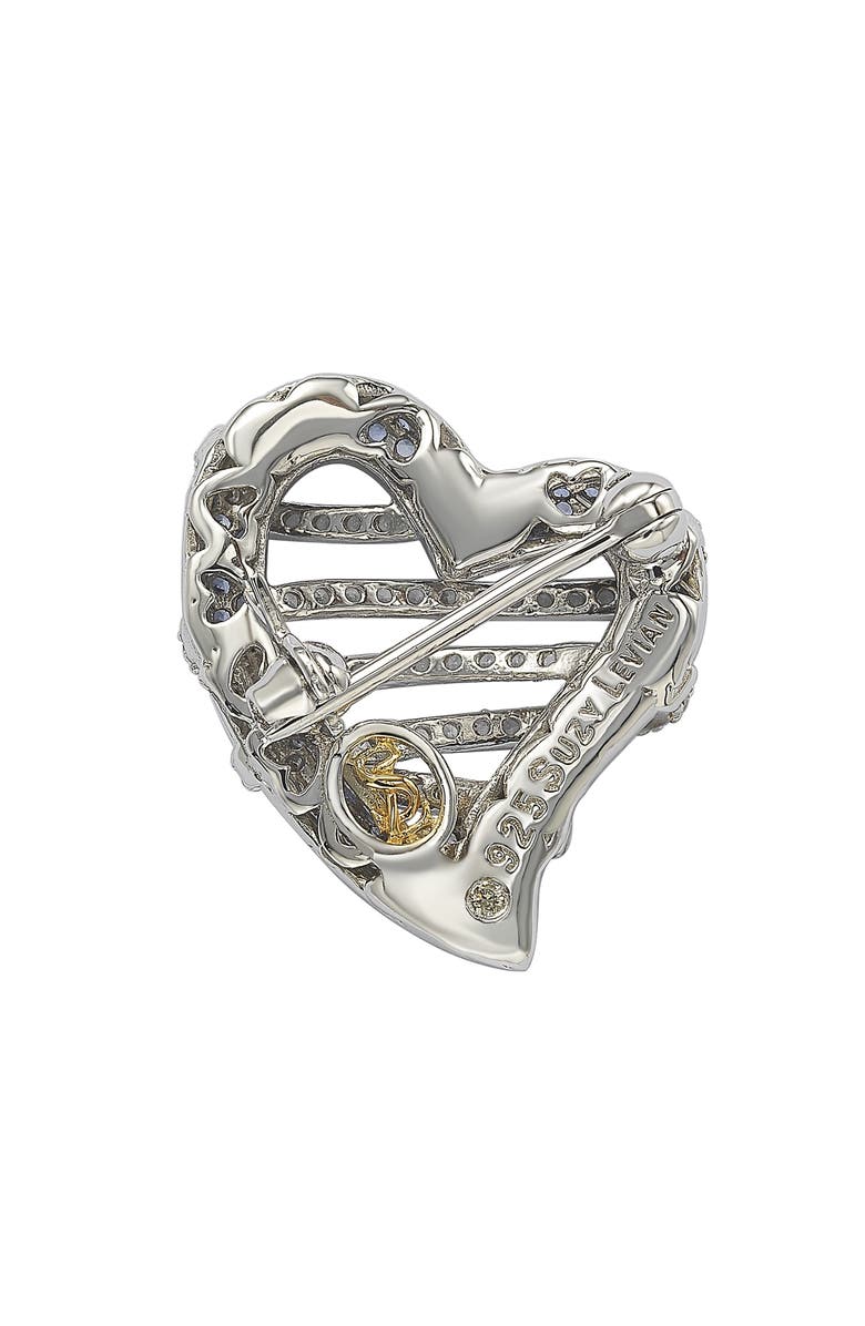 SUZY LEVIAN Wrapped Heart Sterling Silver White Sapphire Blue Sapphire Brown Diamond Brooch, Alternate, color, Blue