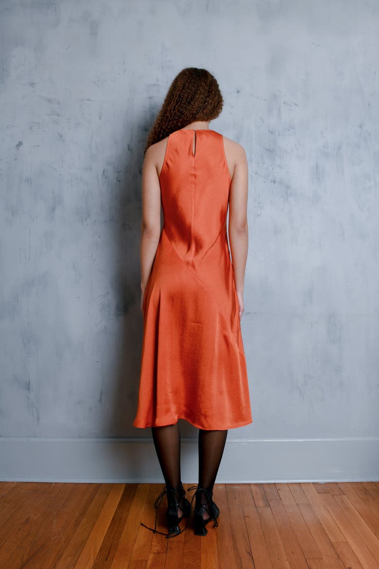 Dew Bias Cut Silky Midi Dress, Alternate, color, Burnt Ochre