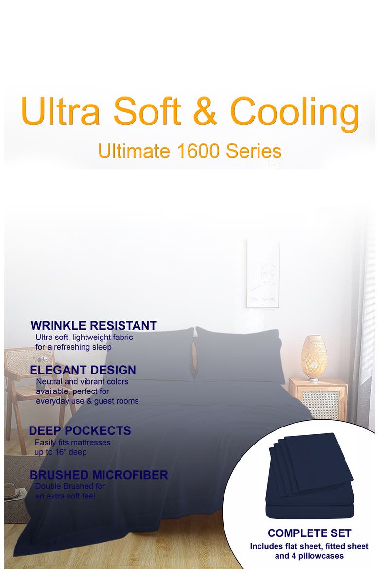 Brushed Microfiber Sheet Set, Alternate, color, NAVY