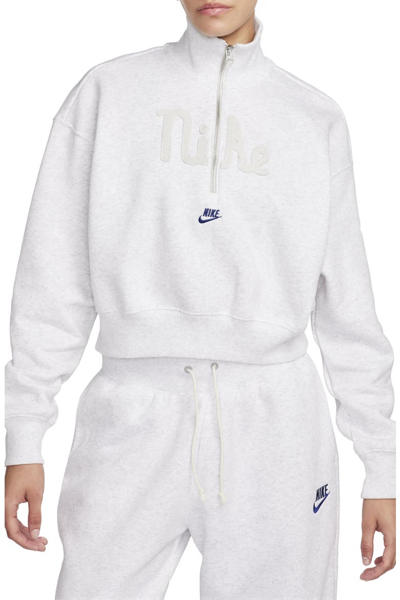 Sportswear Fleece Half Zip Crop Pullover, Main, color, BIRCH HEATHER/ SAIL