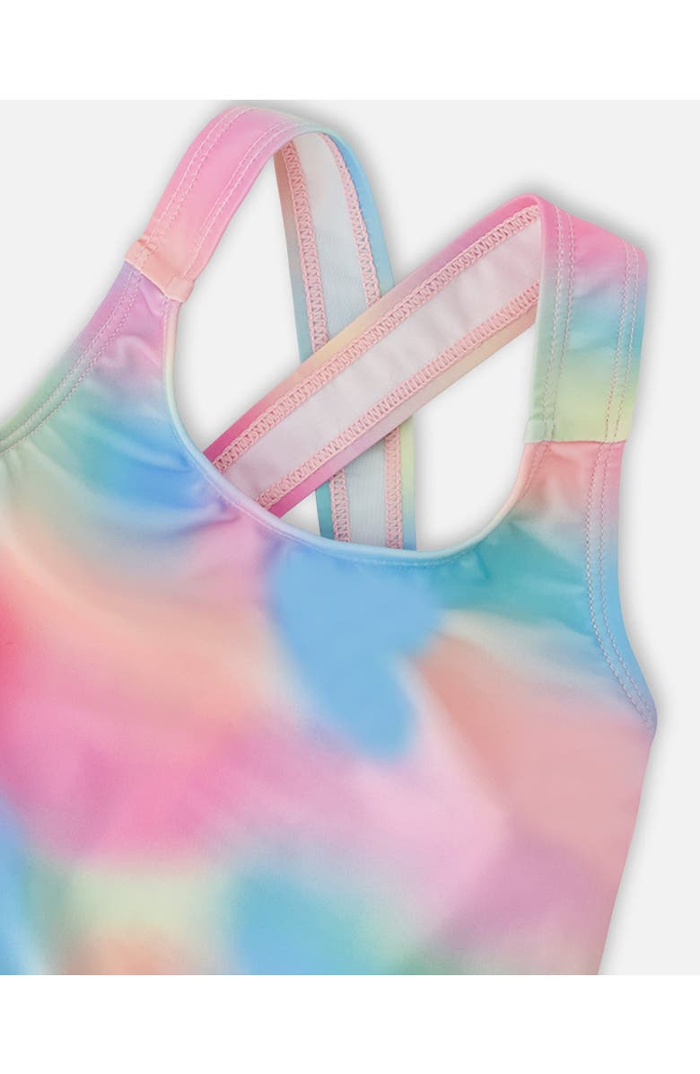 Deux par Deux Two-Piece Crossed Straps Sporty Crop Top Swimsuit, Alternate, color, Multicolor