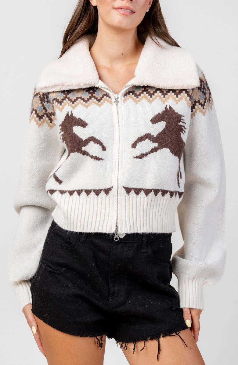 Beivy Novelty Print Zip Jacket, Alternate, color, Oatmeal