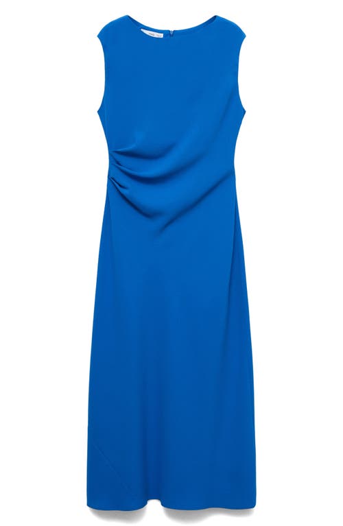 Mango Ruched Sleeveless Midi Dress In Blue