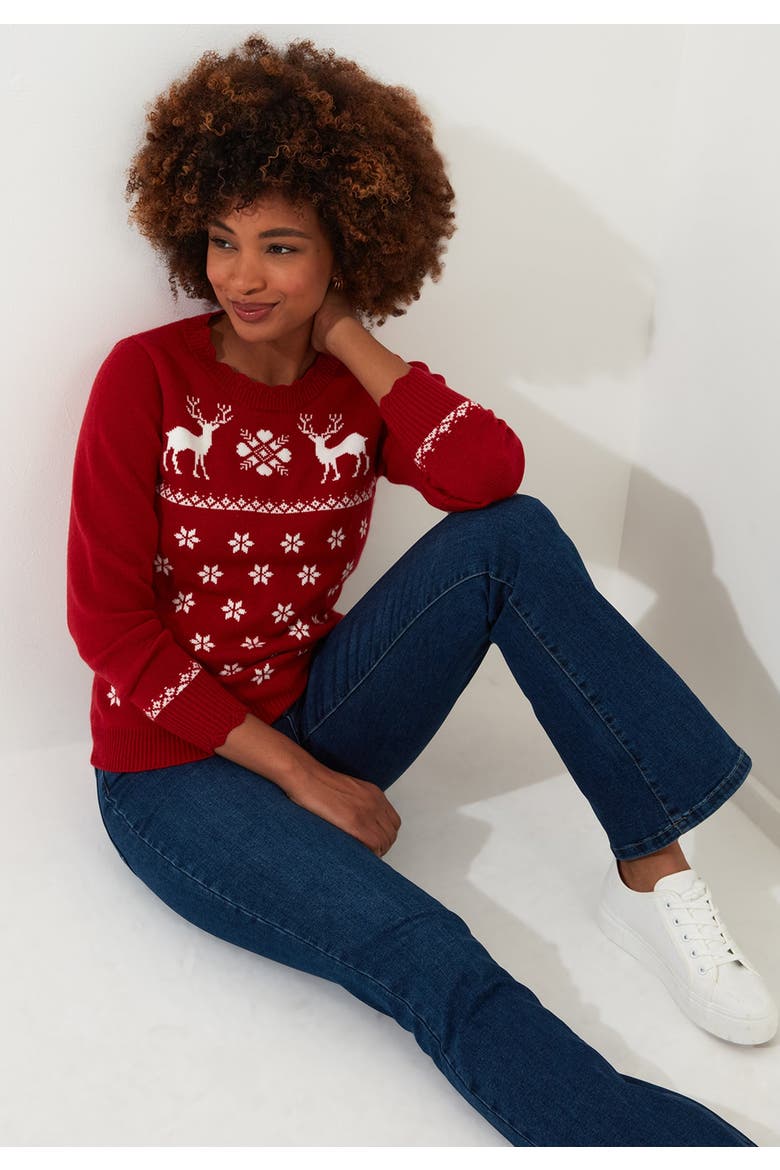 Novelty Holiday Snowflake Pullover Sweater, Main, color, RED REINDEER