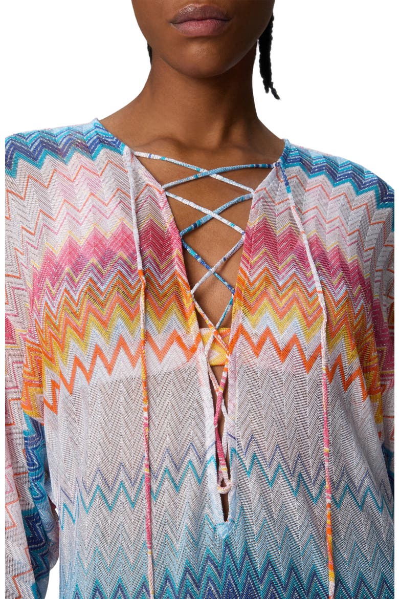 Long Cover-up In Zigzag Lamé Viscose Blend, Alternate, color, Multicoloured