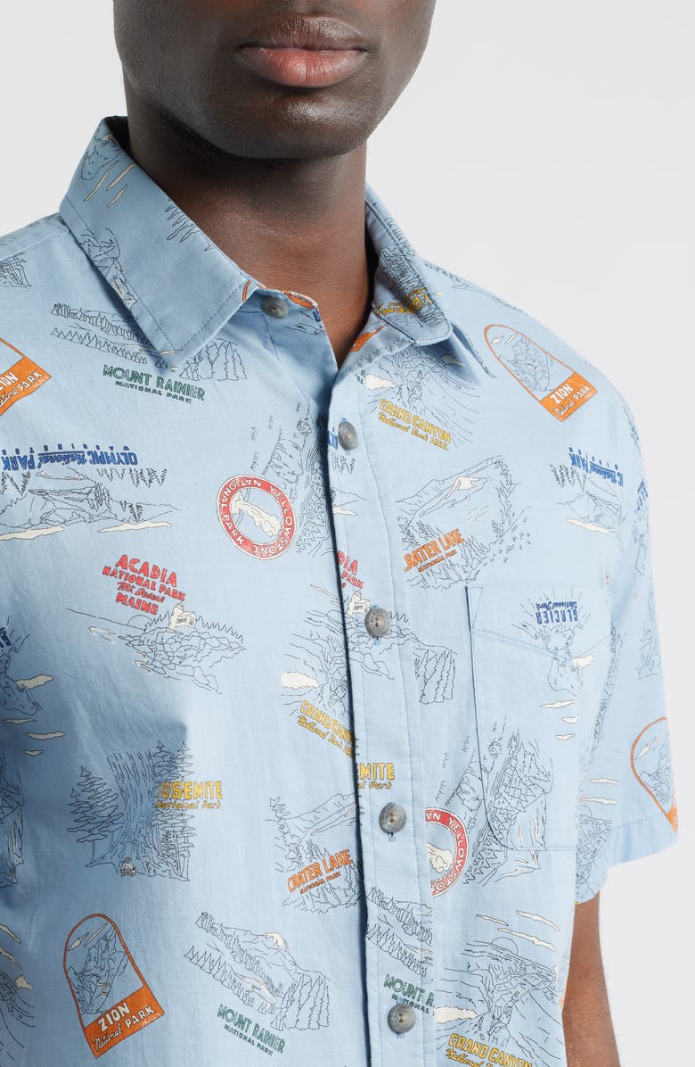 Pendleton Shoreline National Park Print Short Sleeve Cotton Button-Up Shirt, Alternate, color, National Park Blue