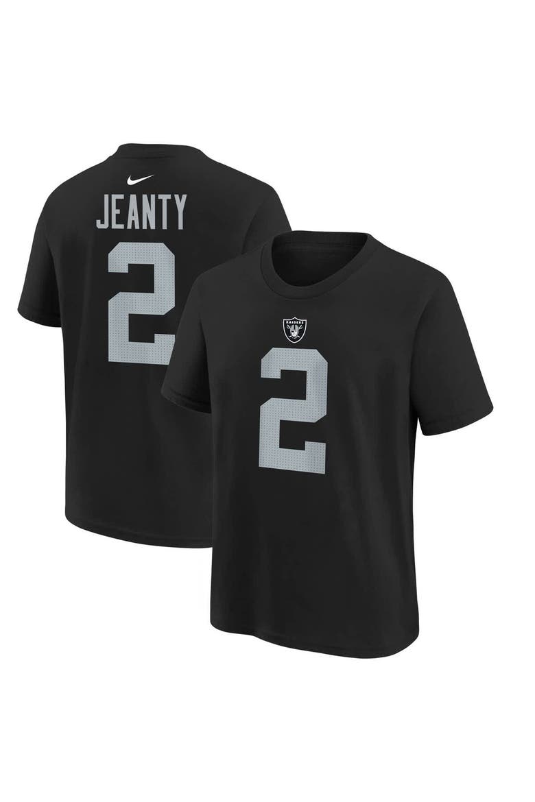 Youth Nike Ashton Jeanty Black Las Vegas Raiders 2025 NFL Draft First Round Pick Name & Number T-Shirt, Alternate, color, Black