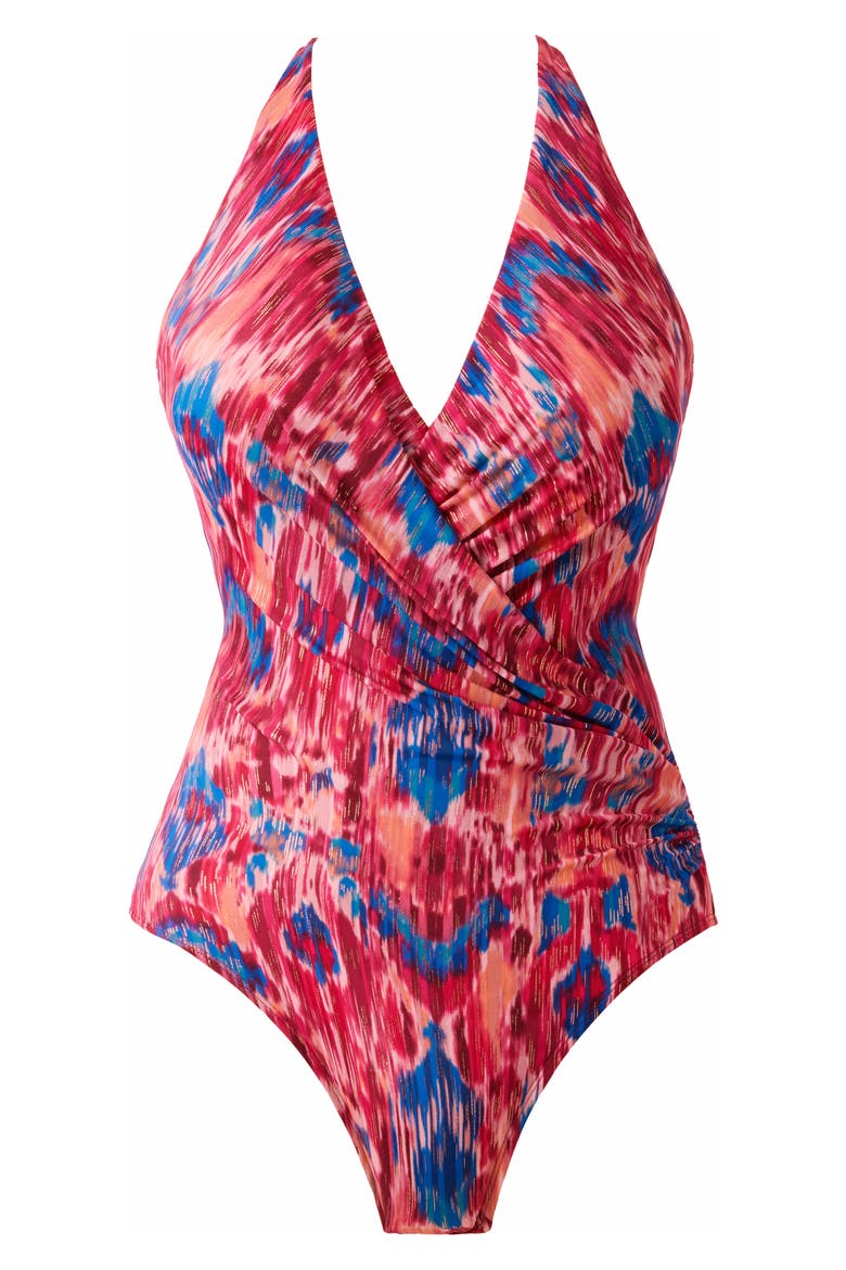 Ikat Dorado Wrapsody One-Piece Swimsuit, Alternate, color, RED MULTI