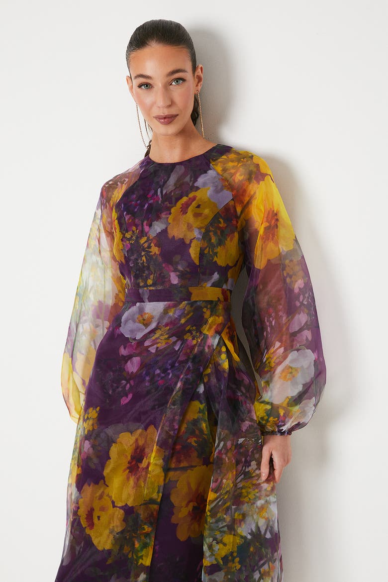 Organza Puff Sleeve Midi Dress, Alternate, color, Purple