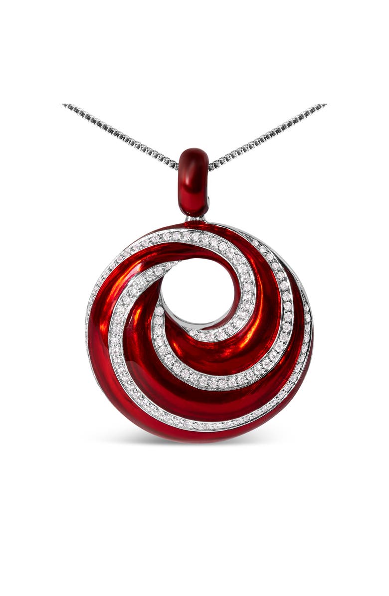 Haus of Brilliance Silver Red Enamel and 1/2 Diamond Swirl Medallion Pendant Necklace, Alternate, color, White