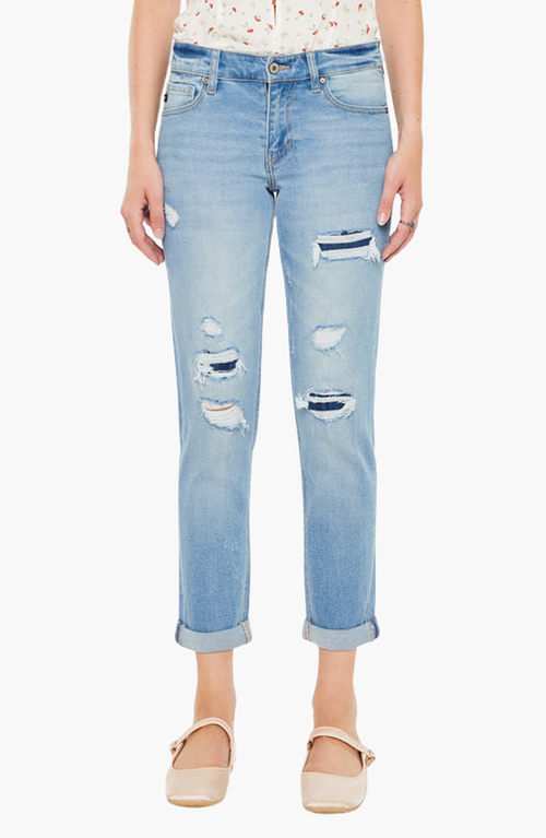 Kancan Luxanna Mid Rise Slim Boyfriend Jeans In Blue